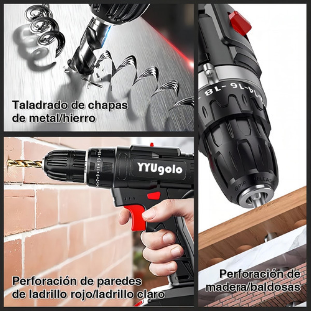 Taladro Atornillador De Impacto Inalámbrico 48v 2 Batería Negro