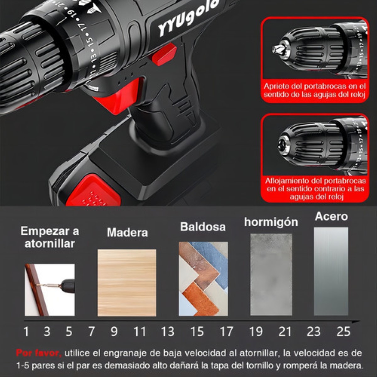 Taladro Atornillador De Impacto Inalámbrico 48v 2 Batería Negro