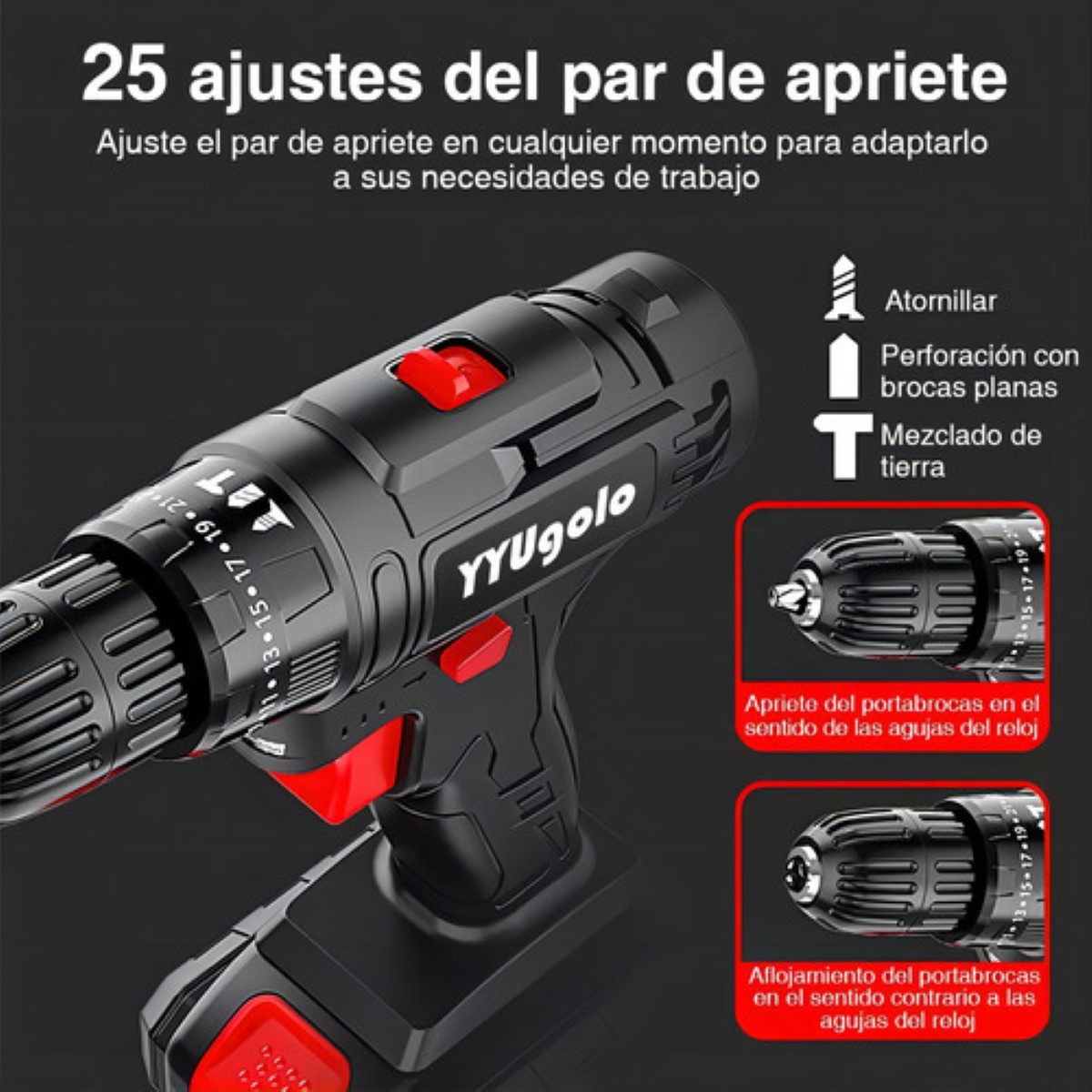 Taladro Atornillador De Impacto Inalámbrico 48v 2 Batería Negro