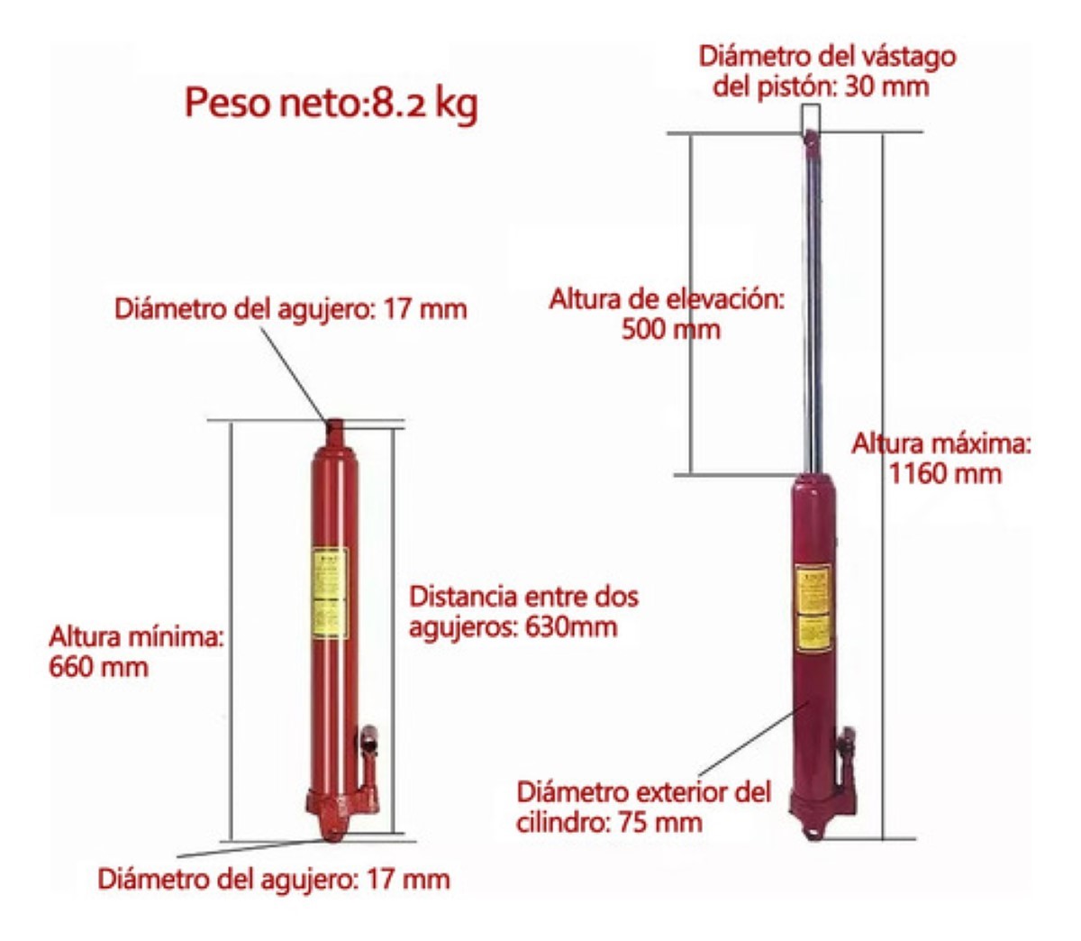 Gato Hidráulico 8 Ton Para Plumas 3 Ton Thorn Tools Rojo
