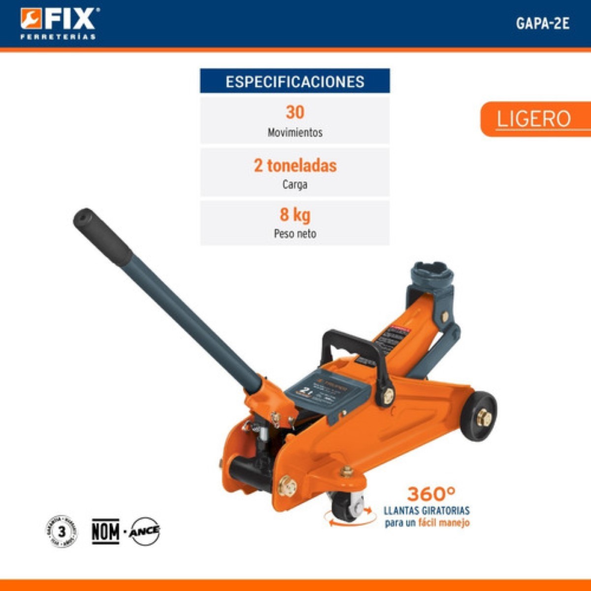 Gato Hidráulico Tipo patín 2 Toneladas NARANJA 