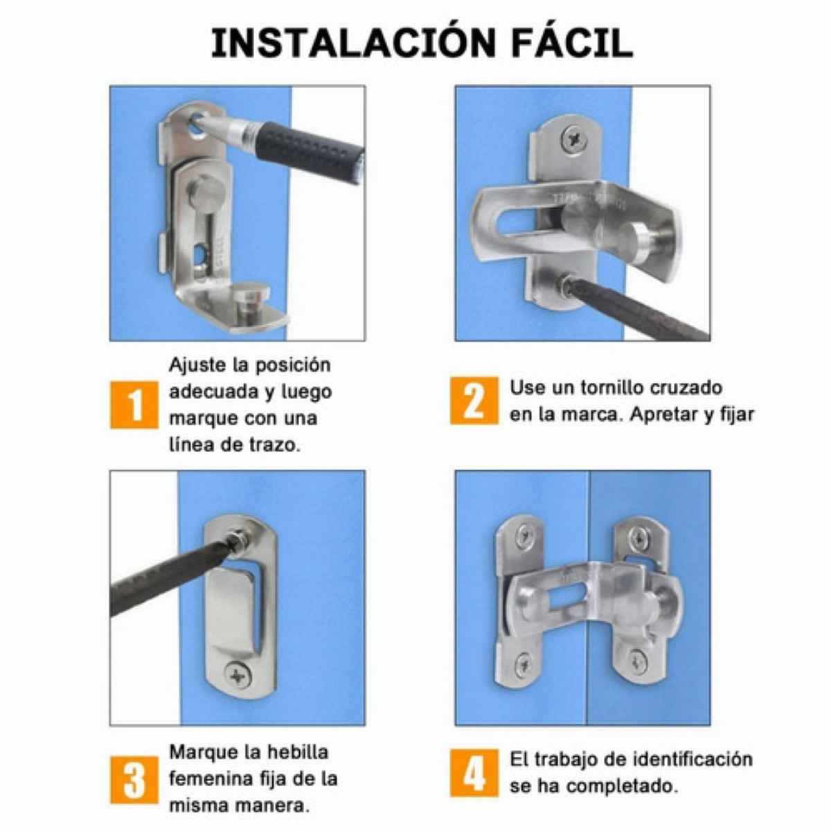 4 Pcs,4inch Puerta Pestillo Seguridad Cerradura Ángulo Recto Plata 