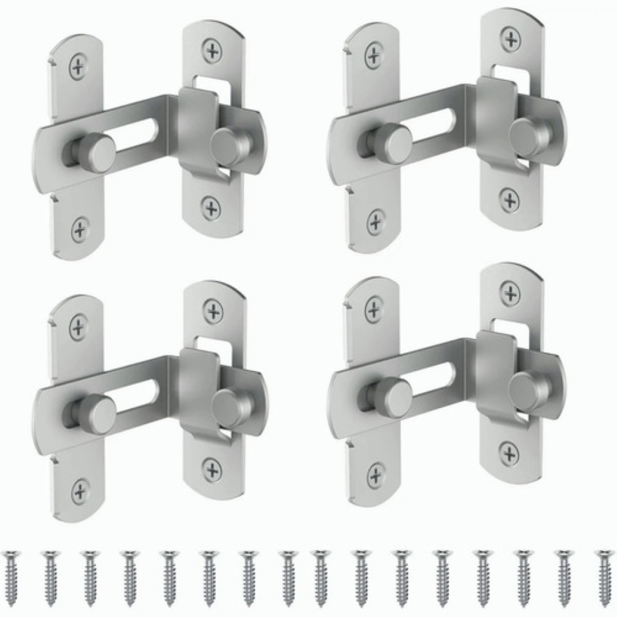 4 Pcs,4inch Puerta Pestillo Seguridad Cerradura Ángulo Recto Plata 