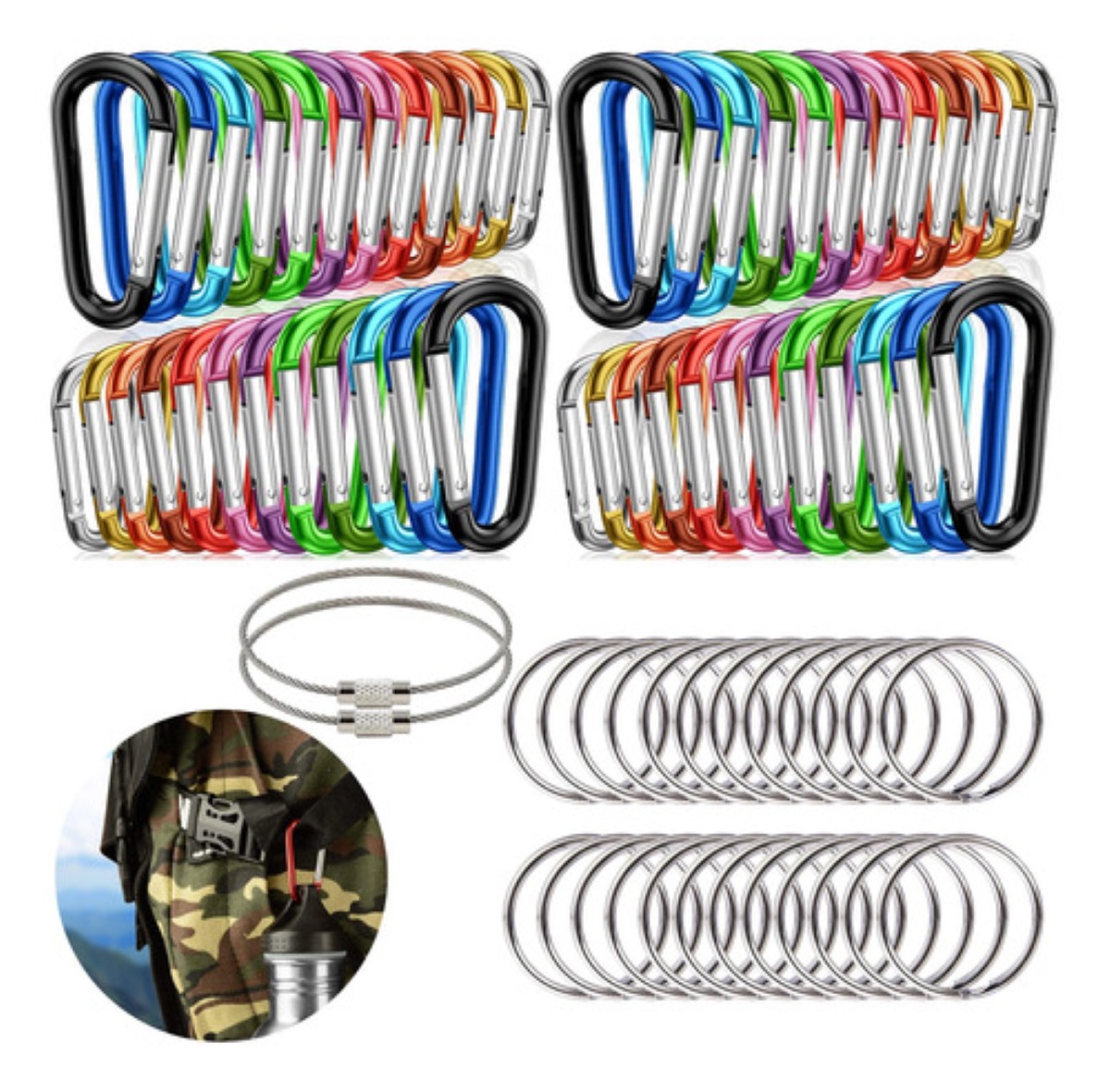 98 Arnés Para Llavero De Aluminio Mosquetón Gancho Kit gris multicolor 