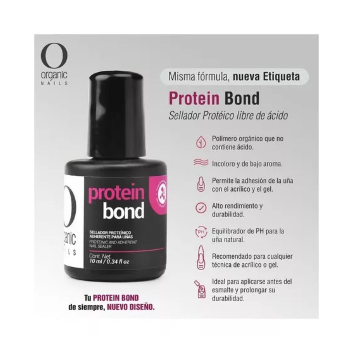 Protein Bond 10ml Organic Nails 2 Pzs, Frascos Negro