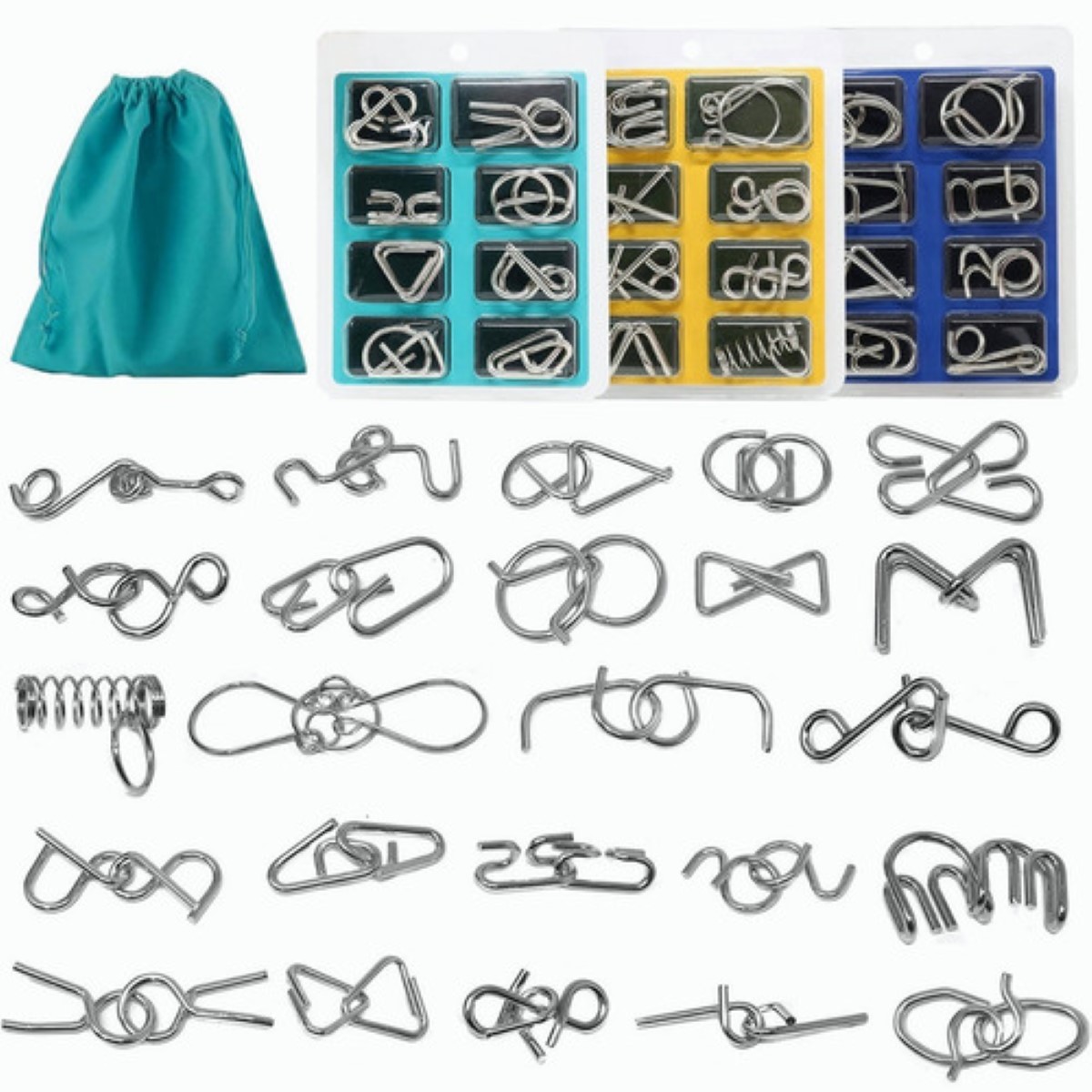 24 Pcs Rompecabezas De Alambre De Metal Para Niños Educativo Plata 