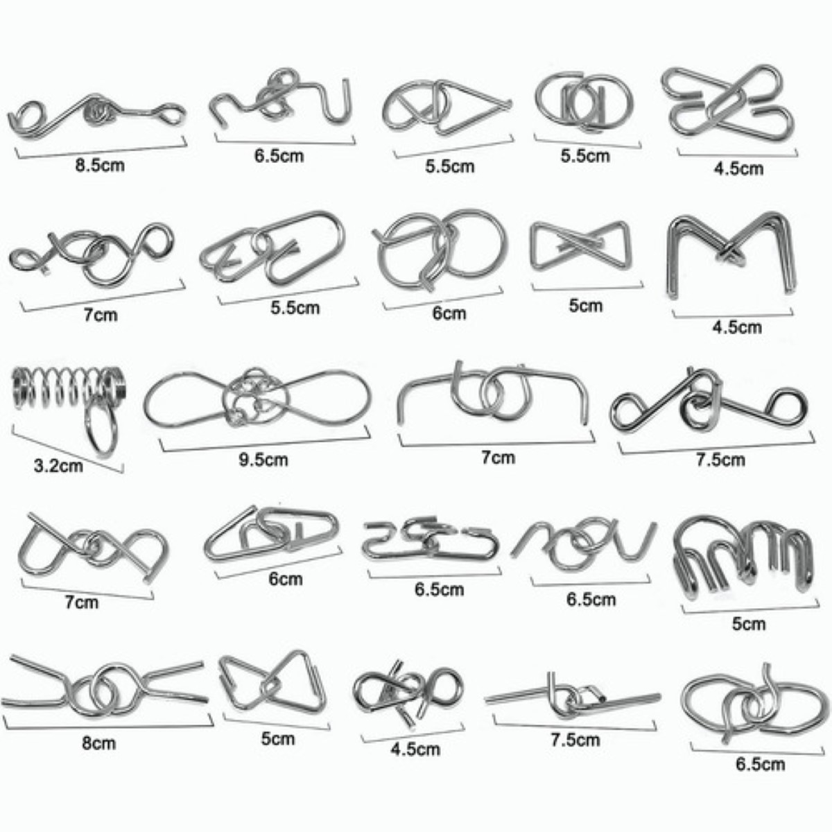 24 Pcs Rompecabezas De Alambre De Metal Para Niños Educativo Plata 