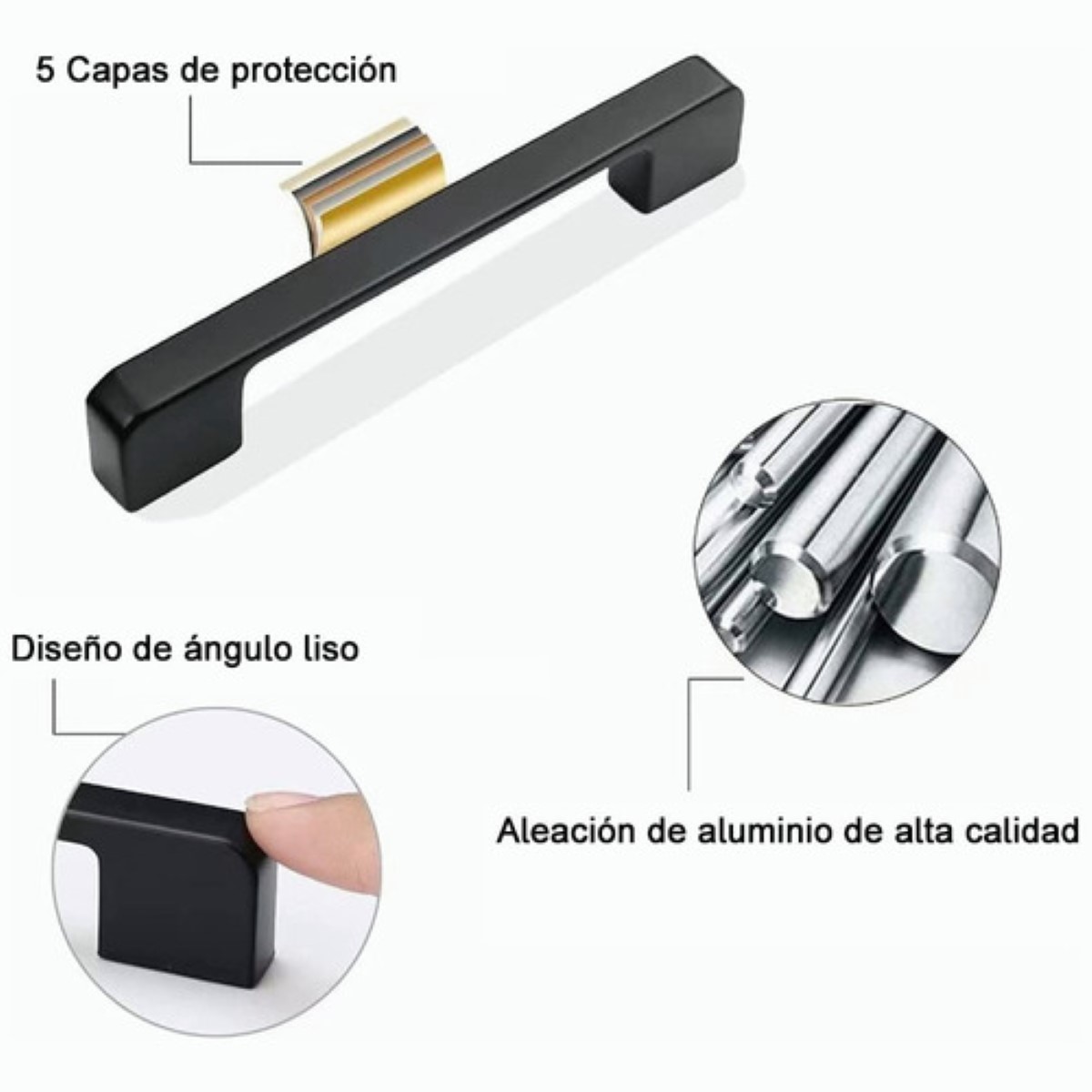 6 Pzs Tiradores Para Cocina Cajones Armarios Baño 20cm Negro