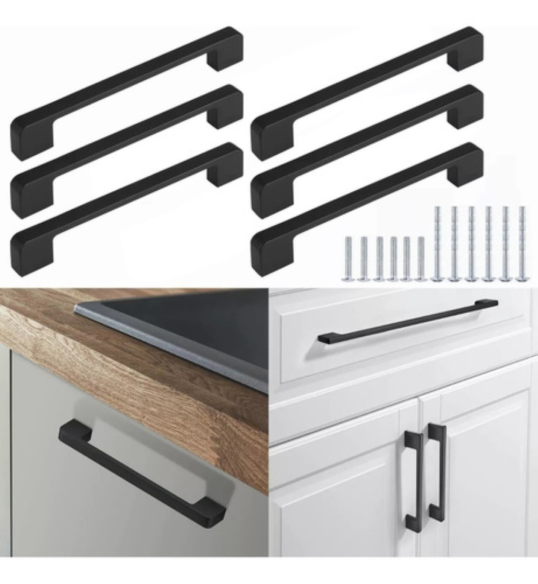 6 Pzs Tiradores Para Cocina Cajones Armarios Baño 20cm Negro