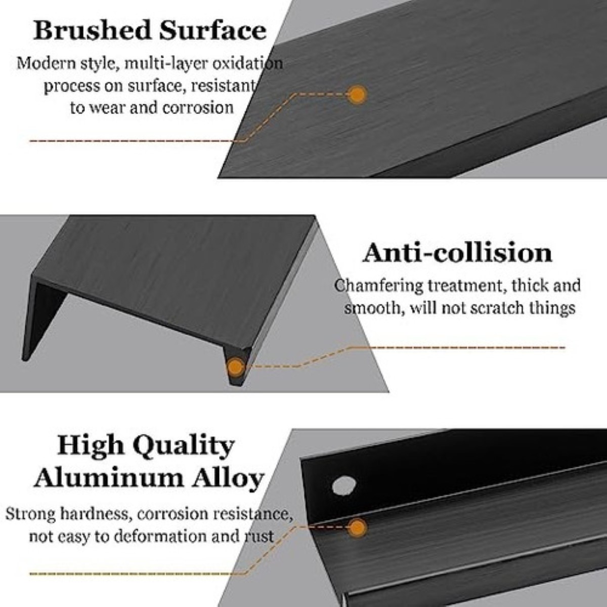 Jaladera Oculta Perfil L 15cm Para Cajon Puerta Negro 10pzs Ngro