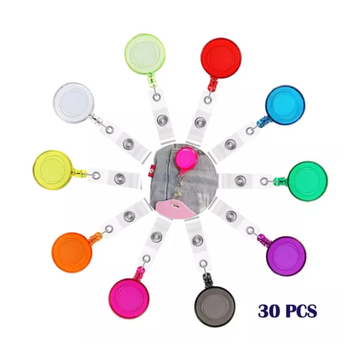 30 Pcs Porta Credenciales Gafetes Indentificacion Retractil Colores 
