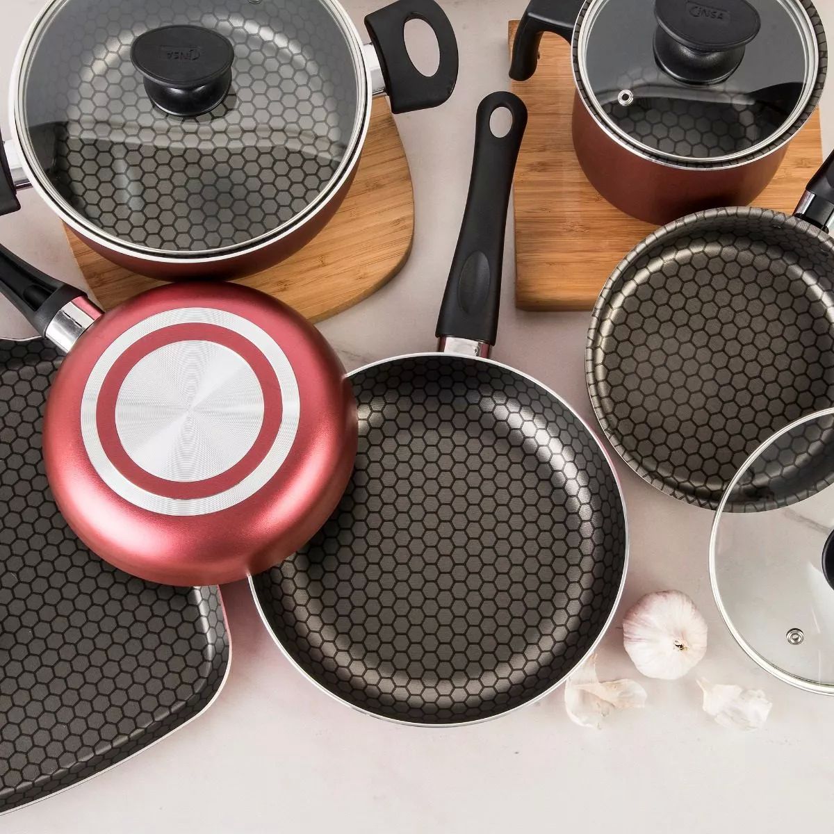 Batería De Cocina 10 Piezas Cinsa Magnífica Rojo Metálico.