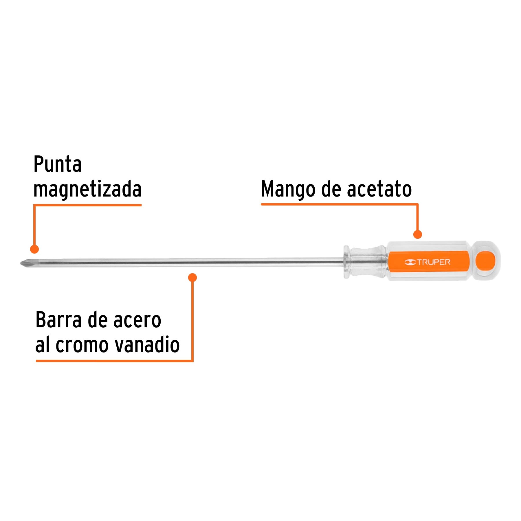 DESARMADOR DE CRUZ 1/4" X 8" MANGO DE ACETATO, TRUPER 14080