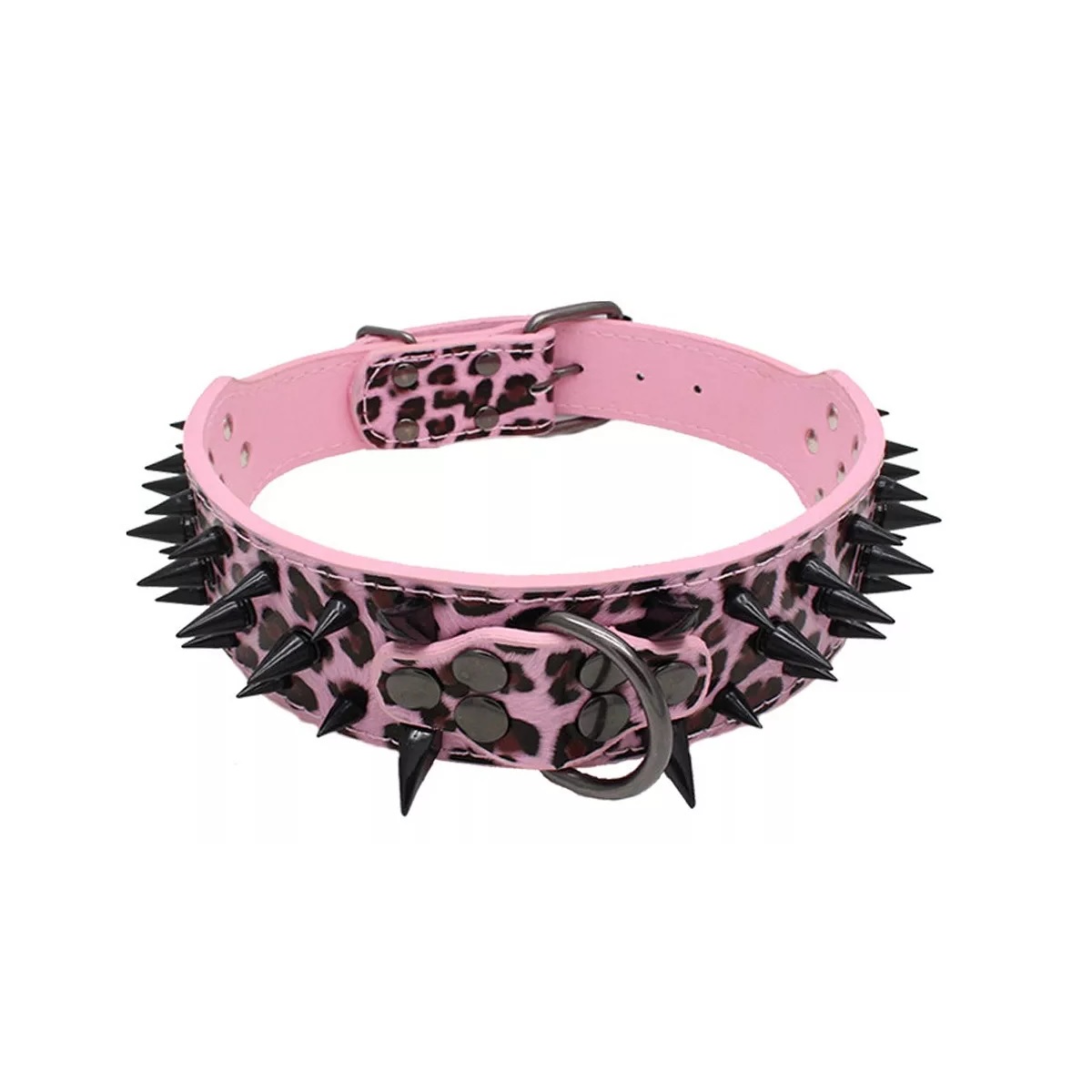 Collar Para Perro Con Picos De Metal Cuero Con Estilo.Rosa M