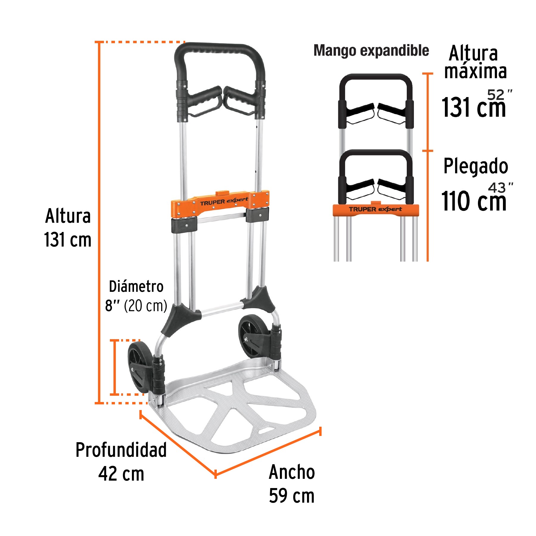 DIABLO DE CARGA, PLEGABLE, 200 KG, ALUMINIO, TRUPER EXPERT 14090