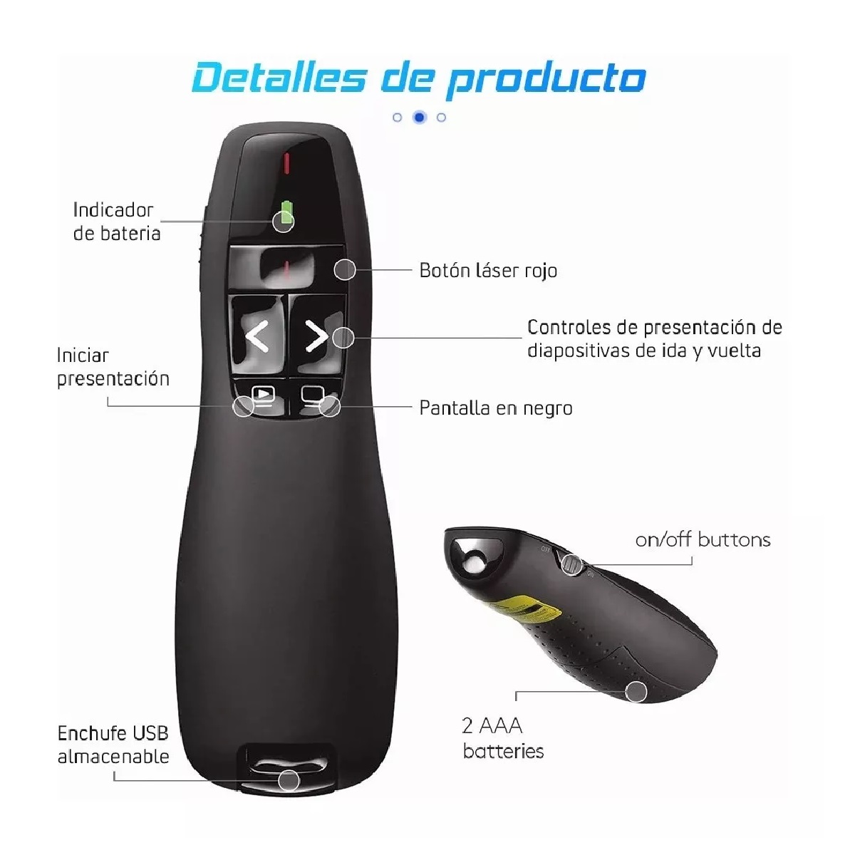 Apuntador Presentador Láser Inalámbrico Remota Con Usb Negro