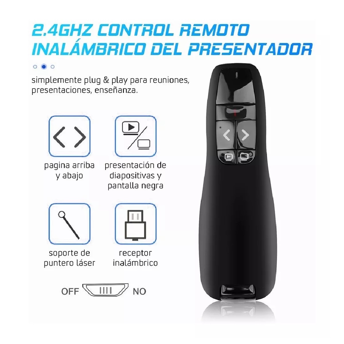 Apuntador Presentador Láser Inalámbrico Remota Con Usb Negro