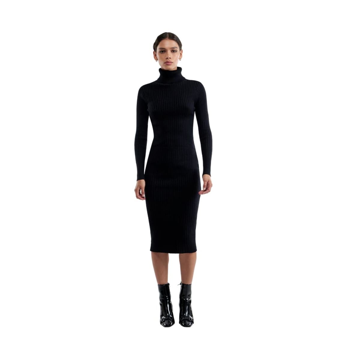 Vestido tejido negro stretch con cuello alto, marca Sao Paulo, mod. 1102524