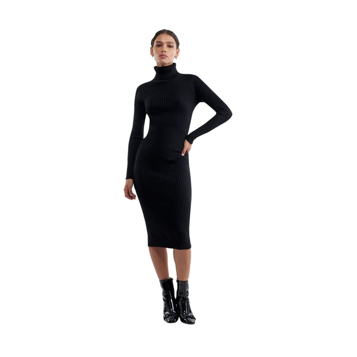 Vestido tejido negro stretch con cuello alto, marca Sao Paulo, mod. 1102524