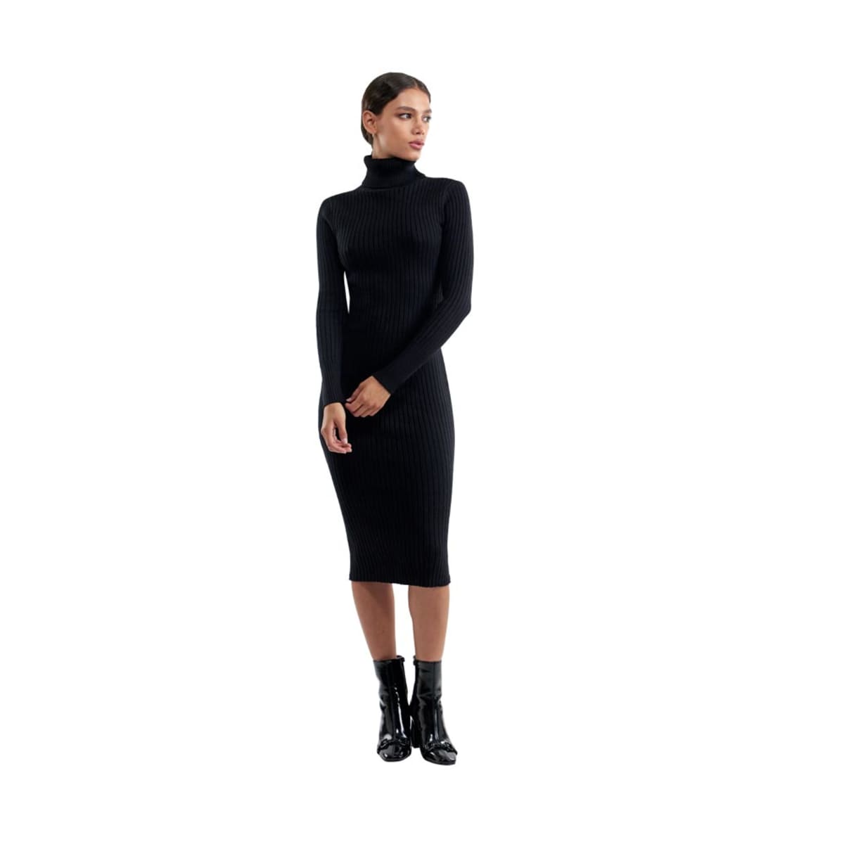 Vestido tejido negro stretch con cuello alto, marca Sao Paulo, mod. 1102524
