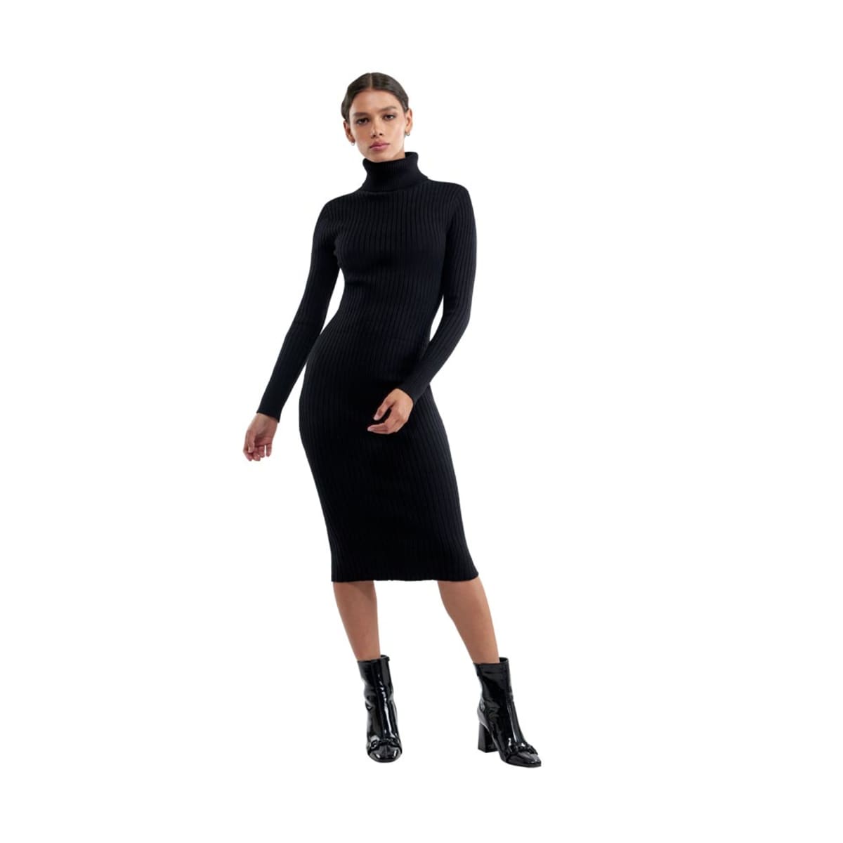 Vestido tejido negro stretch con cuello alto, marca Sao Paulo, mod. 1102524