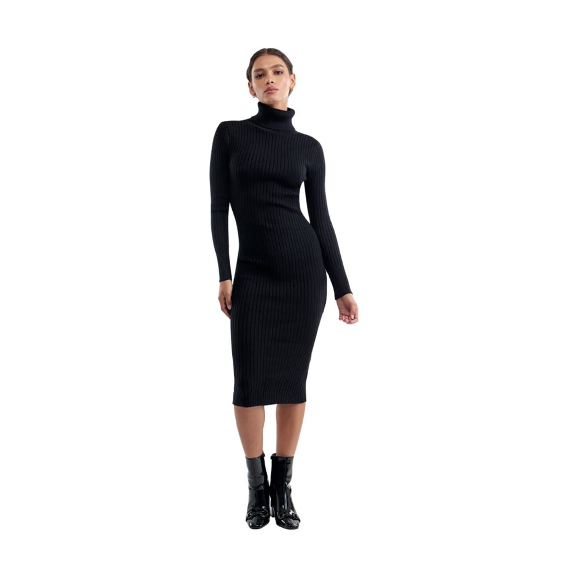 Vestido tejido negro stretch con cuello alto, marca Sao Paulo, mod. 1102524