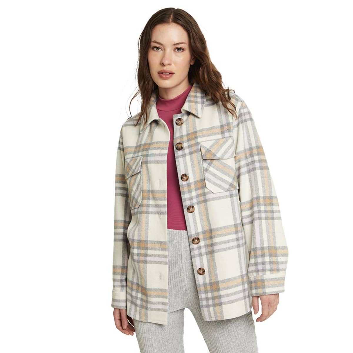 Sobrecamisa color beige a cuadros, marca Holly Land, para mujer, mod. 1097350