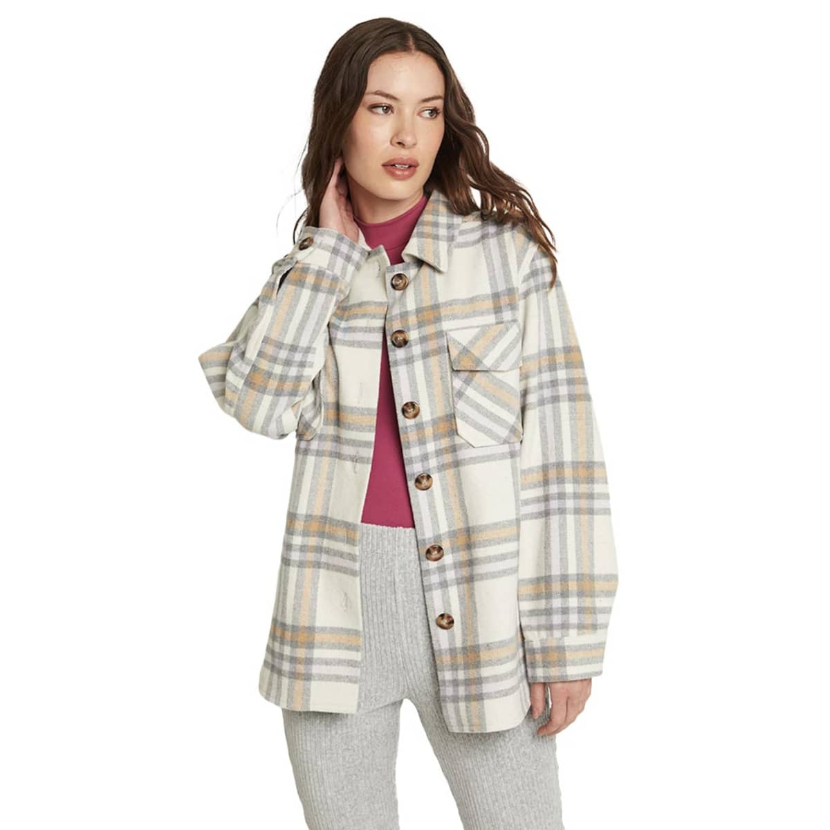 Sobrecamisa color beige a cuadros, marca Holly Land, para mujer, mod. 1097350