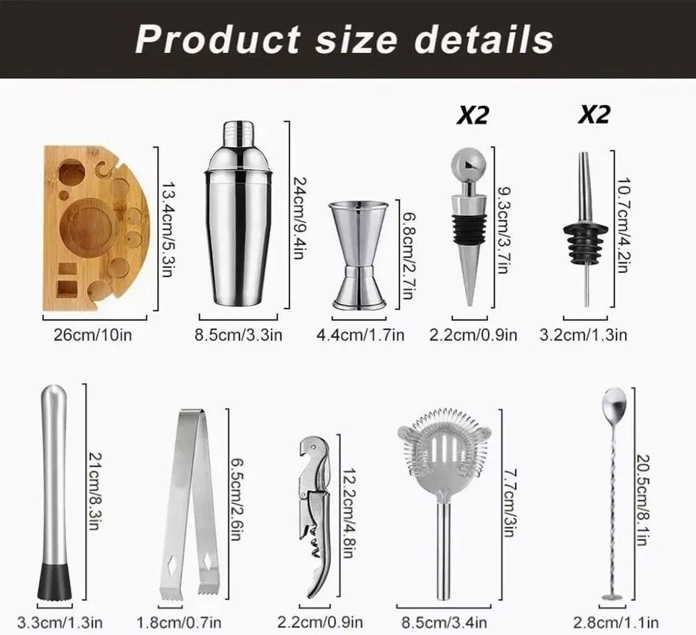 Kit Bar Cóctel 12 Pz Barman Jigger Destapador Utensilios