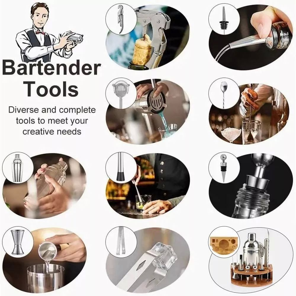 Kit Bar Cóctel 12 Pz Barman Jigger Destapador Utensilios