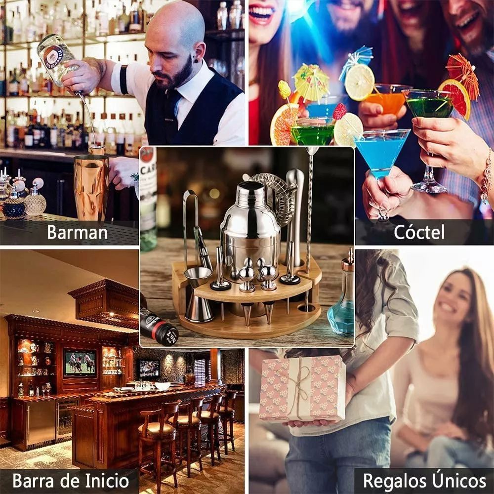 Kit Bar Cóctel 12 Pz Barman Jigger Destapador Utensilios