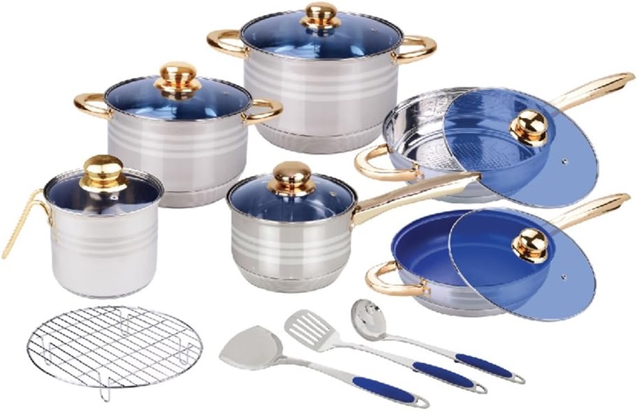 Bateria de Cocina Kuche Vulcana 16 Piezas de Acero Inoxidable Azul
