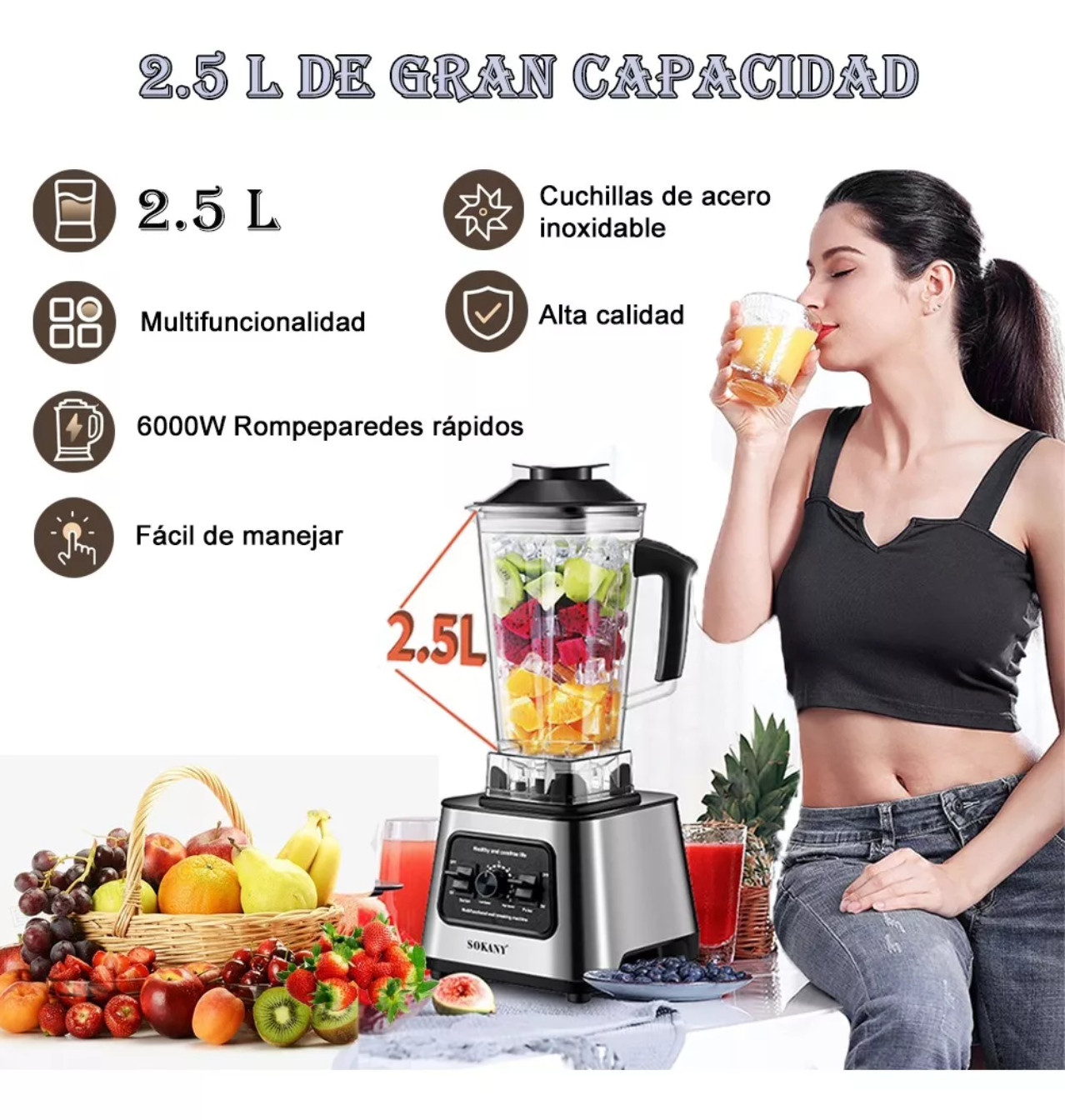 Licuadora Profesional Uso Rudo Blender Para Hielo 2 In1 2.5l