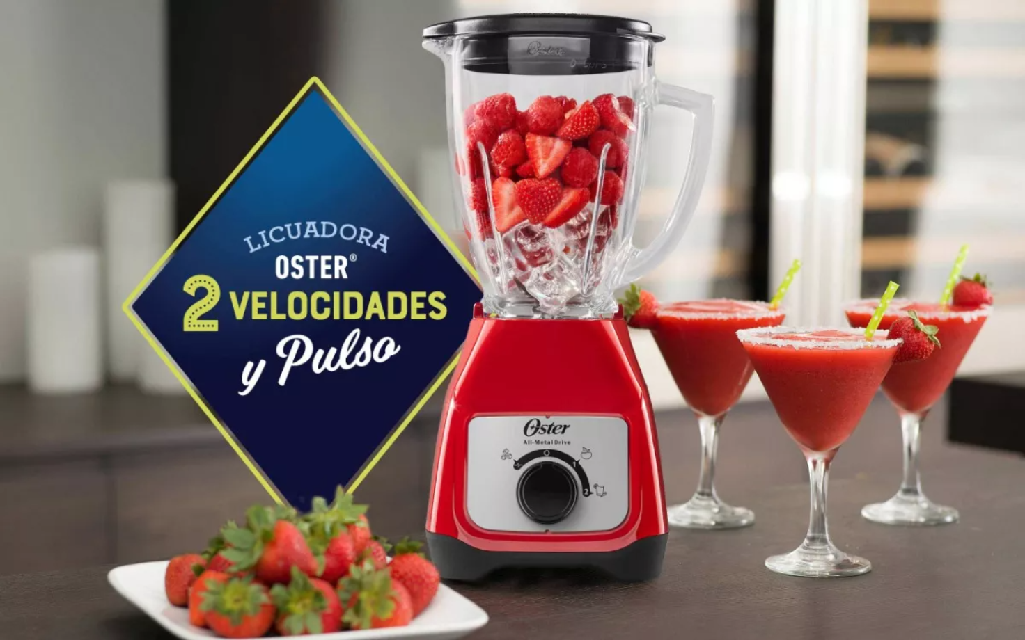Licuadora Oster BLSTKAG-RRD 1.5 L roja con vaso de vidrio 127V