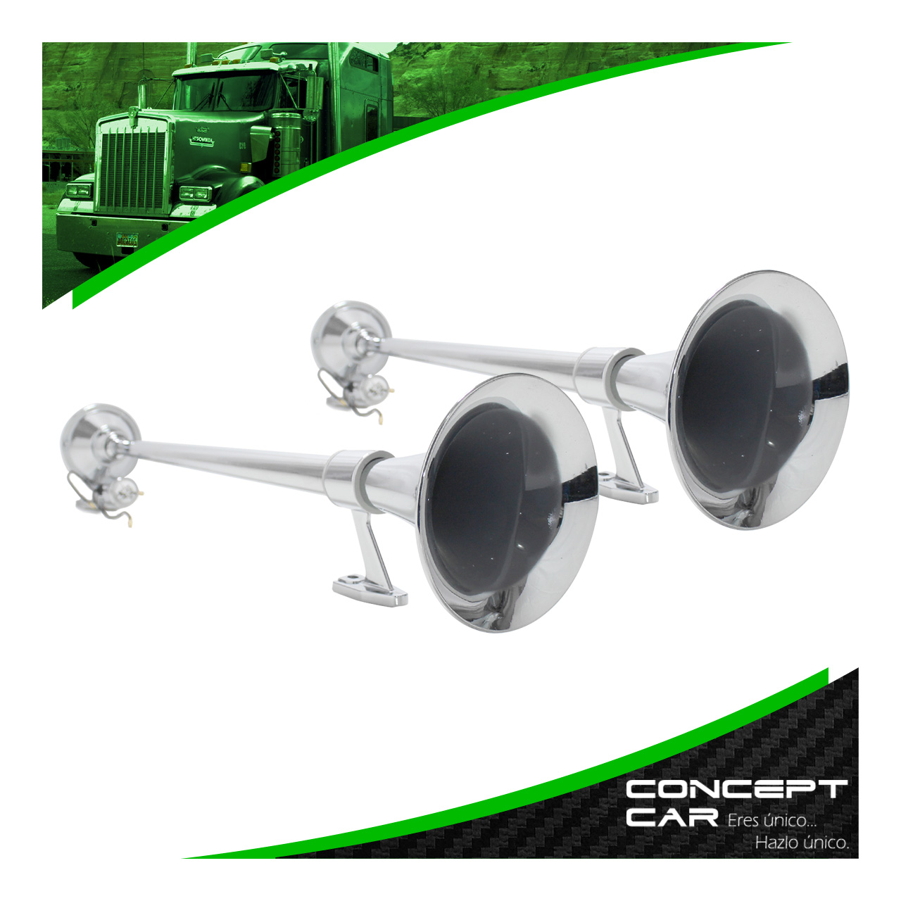 Par Corneta Redonda Cromada Claxon De Aire Camion Trailer