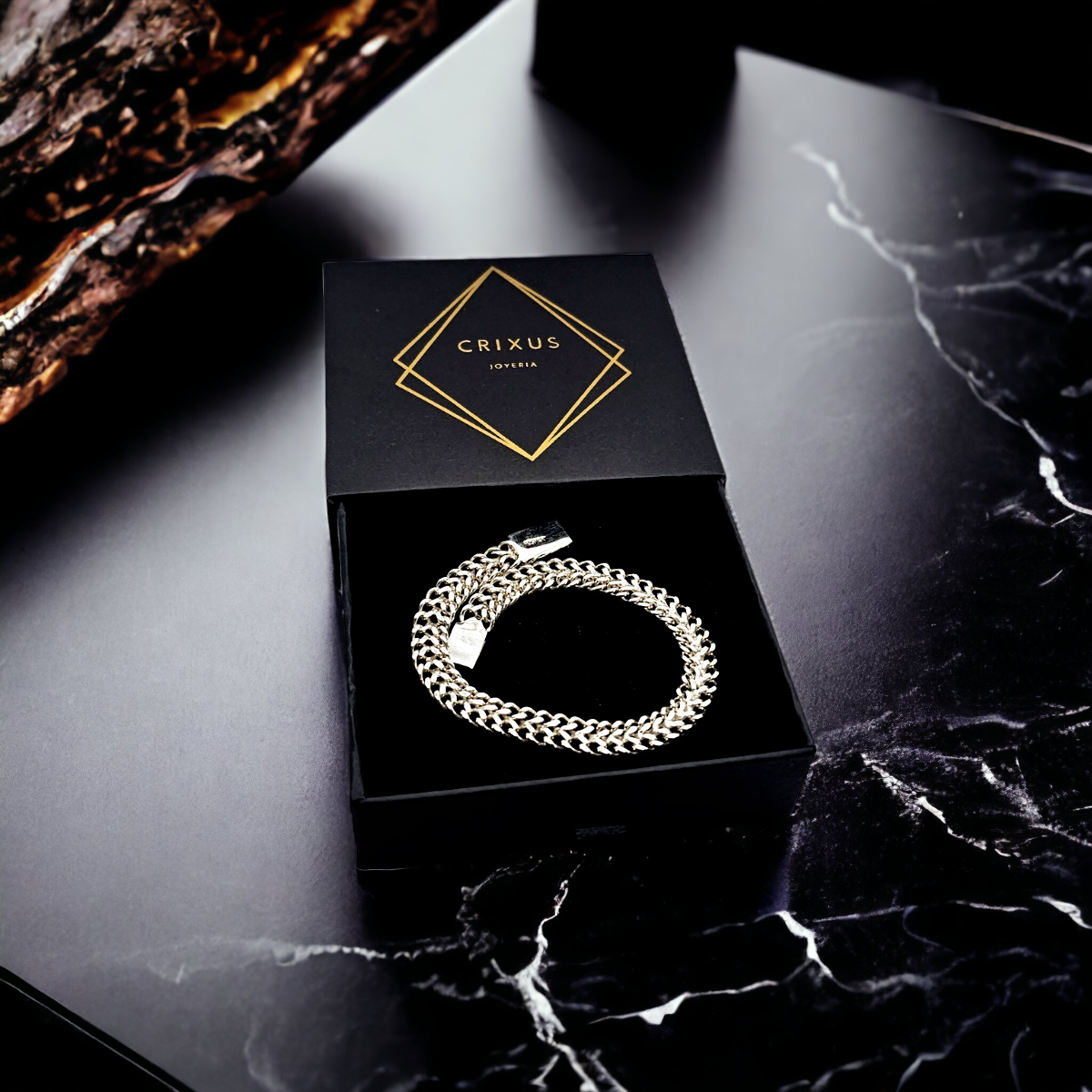 Pulsera cubana de plata .925 con broche de caja