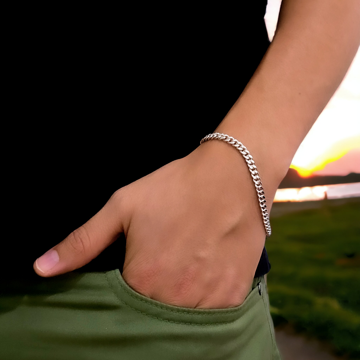 Pulsera barbada plata .925 con broche de caja