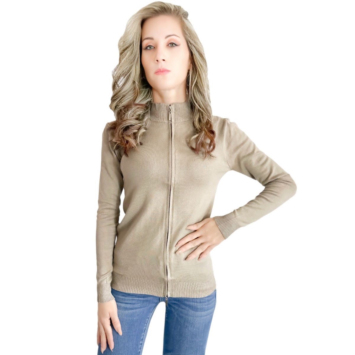 Sueter Mujer De Cuello Alto Y Cierre Sueteres Dama Sweaters