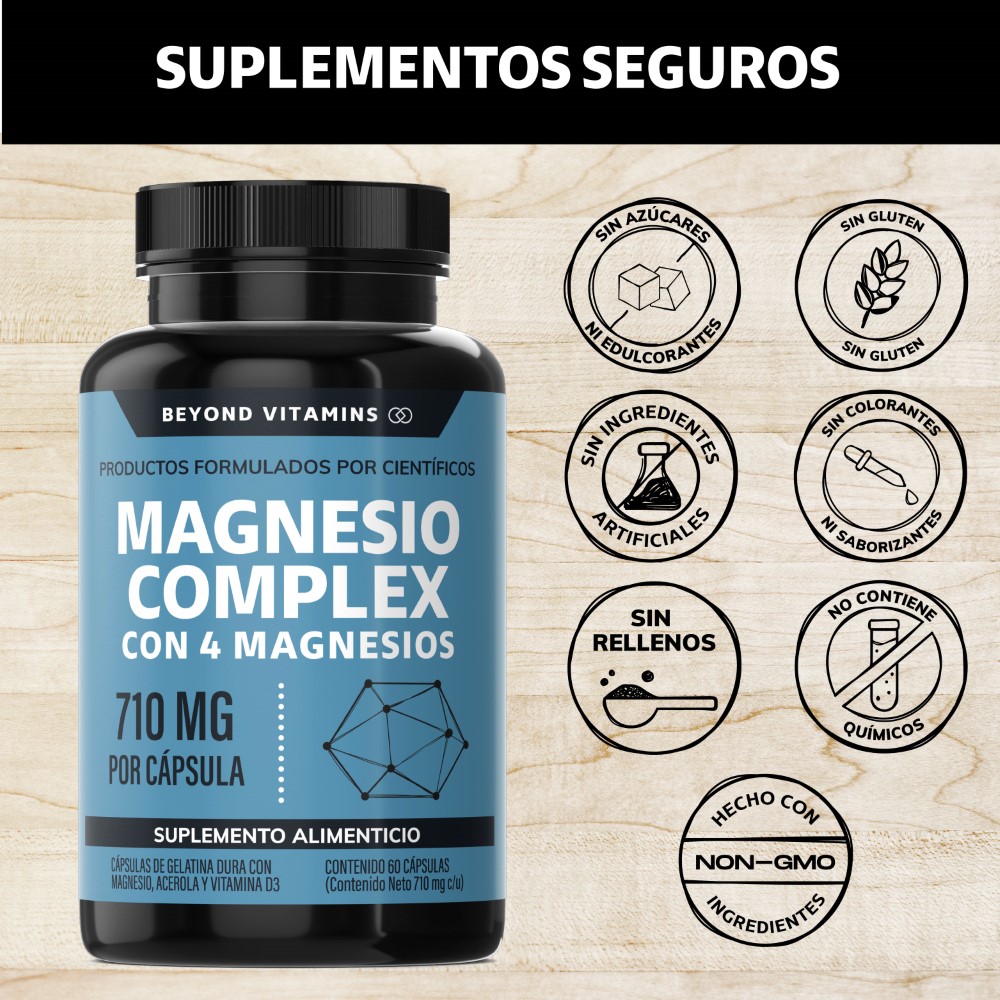 Suplemento Alimenticio Magnesio Complex - 710 mg Sin Rellenos - 60 cápsulas