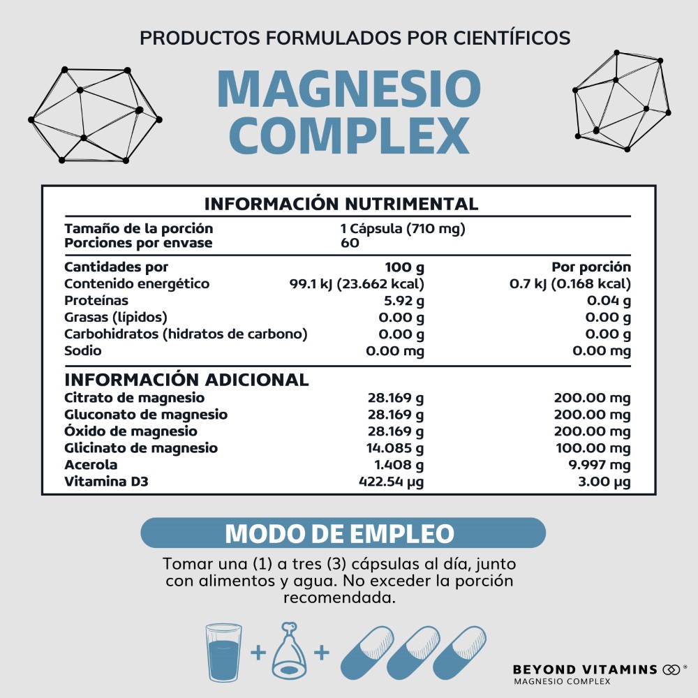 Suplemento Alimenticio Magnesio Complex - 710 mg Sin Rellenos - 60 cápsulas