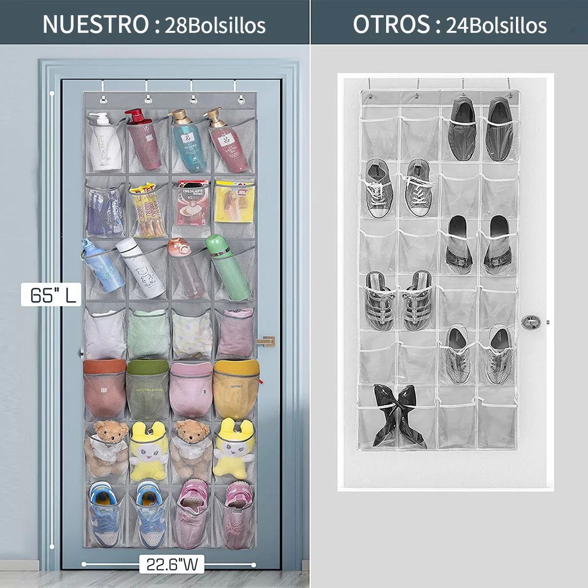 Zapatera Para Puerta De 28 Compartimentos Gris Colgante
