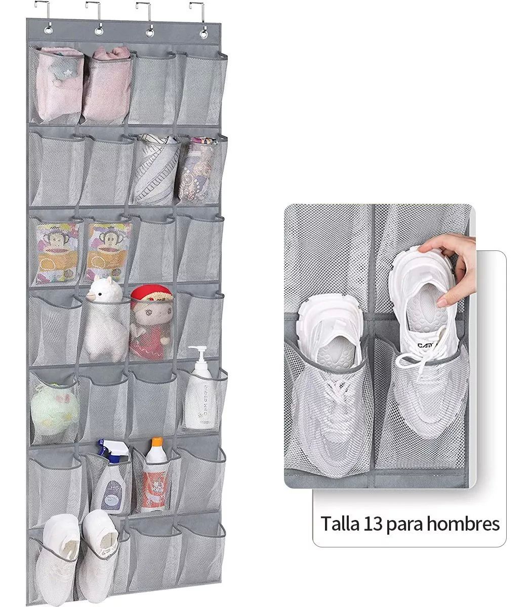 Zapatera Para Puerta De 28 Compartimentos Gris Colgante