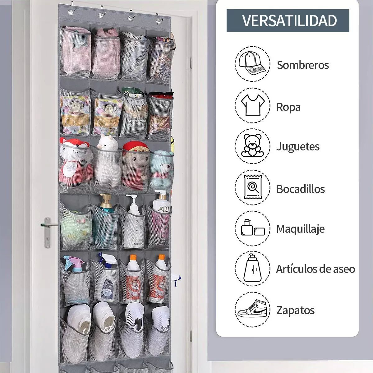 Zapatera Para Puerta De 28 Compartimentos Gris Colgante