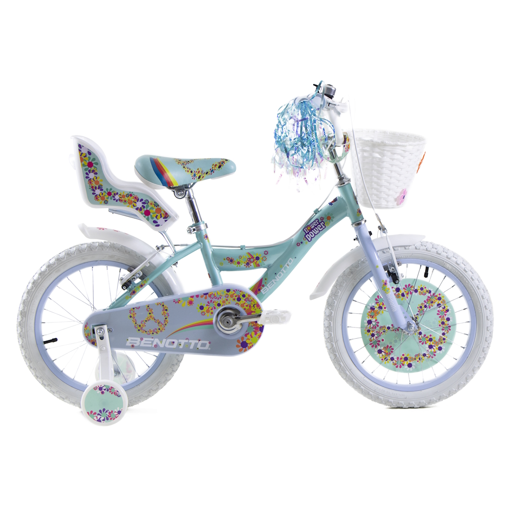 Bicicleta Niña Aqua Claro Lila BMX Flower Power R16 1V Ruedas Laterales Benotto