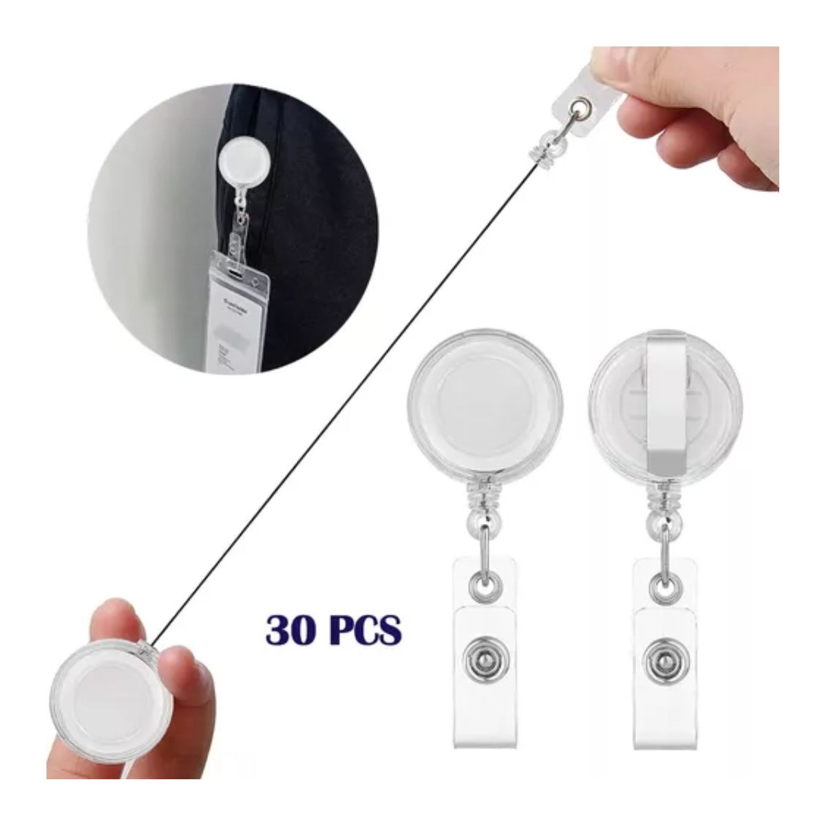 30 Pcs Porta Credenciales Gafetes Indentificacion Retractil blanco transparente