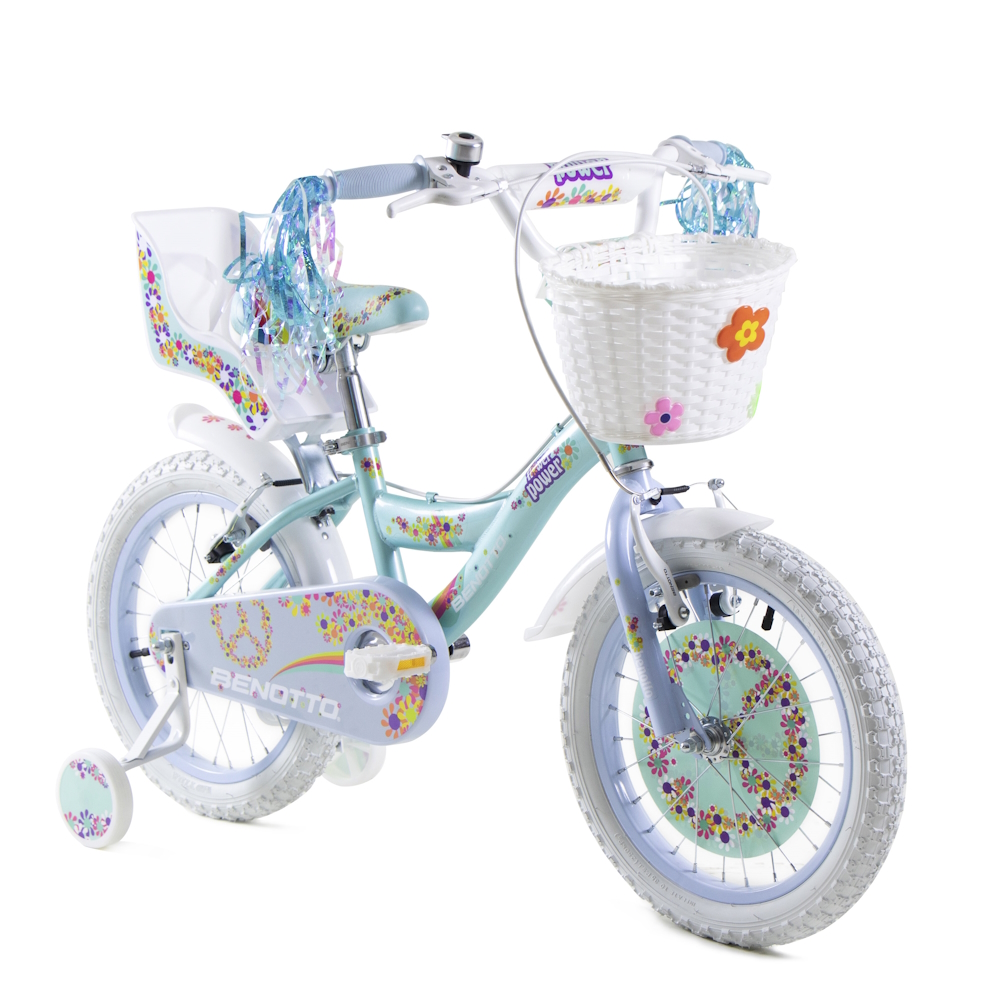 Bicicleta Niña Aqua Claro Lila BMX Flower Power R16 1V Ruedas Laterales Benotto