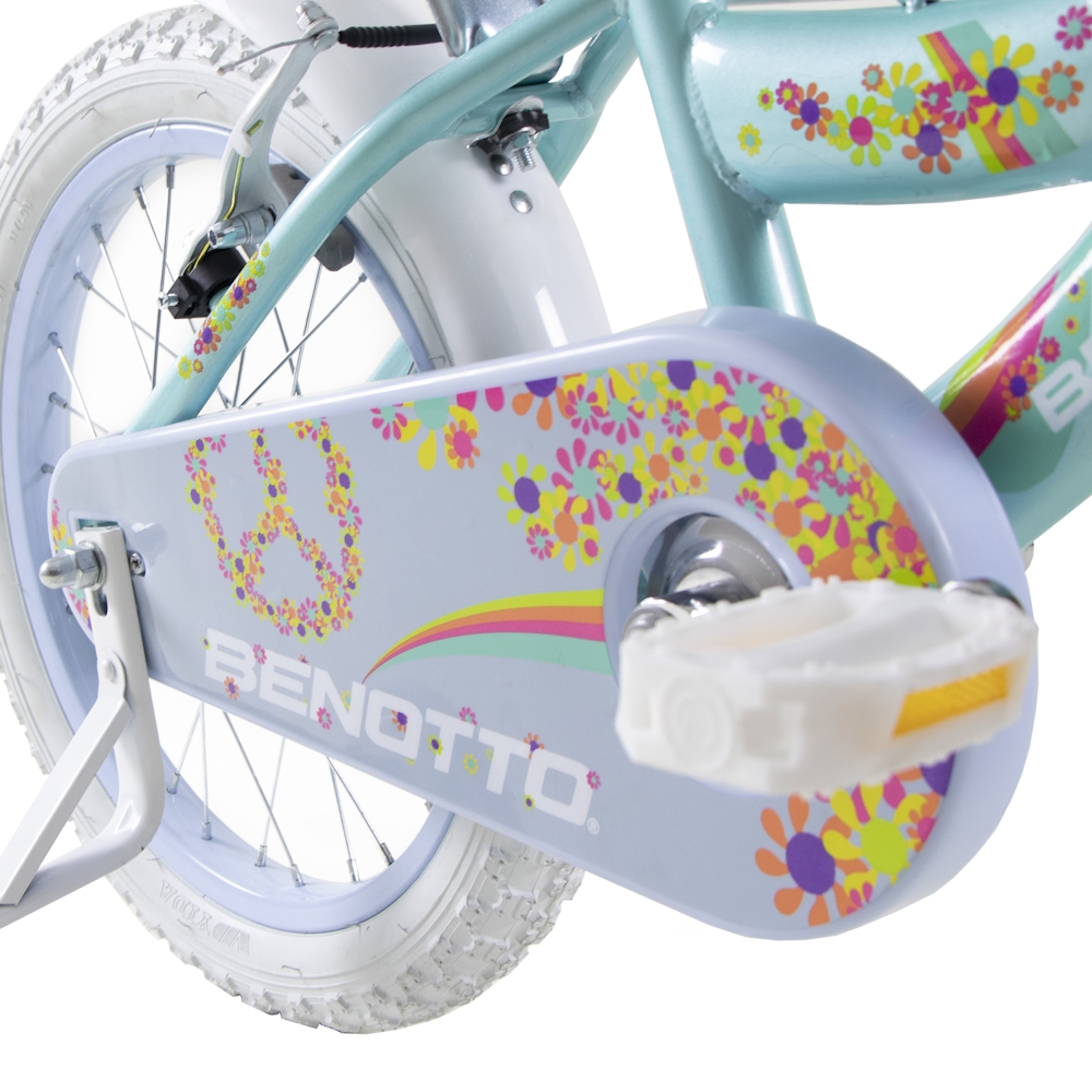 Bicicleta Niña Aqua Claro Lila BMX Flower Power R16 1V Ruedas Laterales Benotto