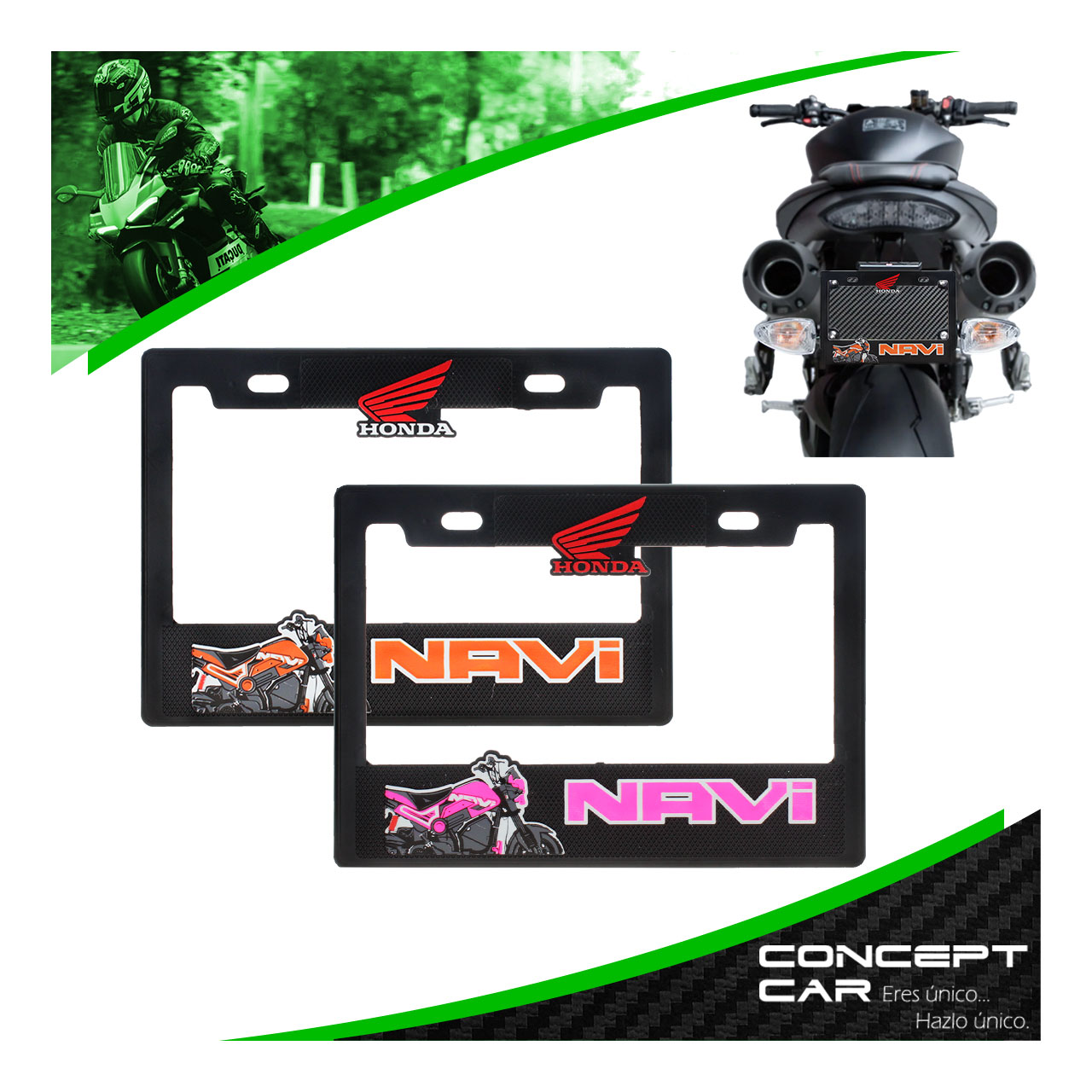 Marco Portaplaca Moto Plastico Impreso Grande Honda Navi