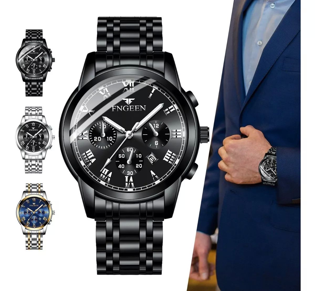 Reloj Nuevo Original Con Fechador Correa Metálica Hombre