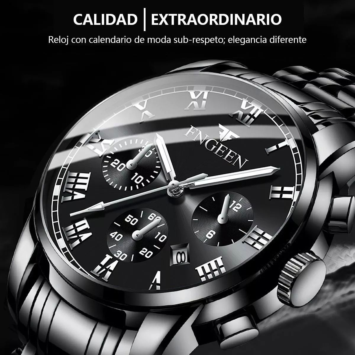 Reloj Nuevo Original Con Fechador Correa Metálica Hombre
